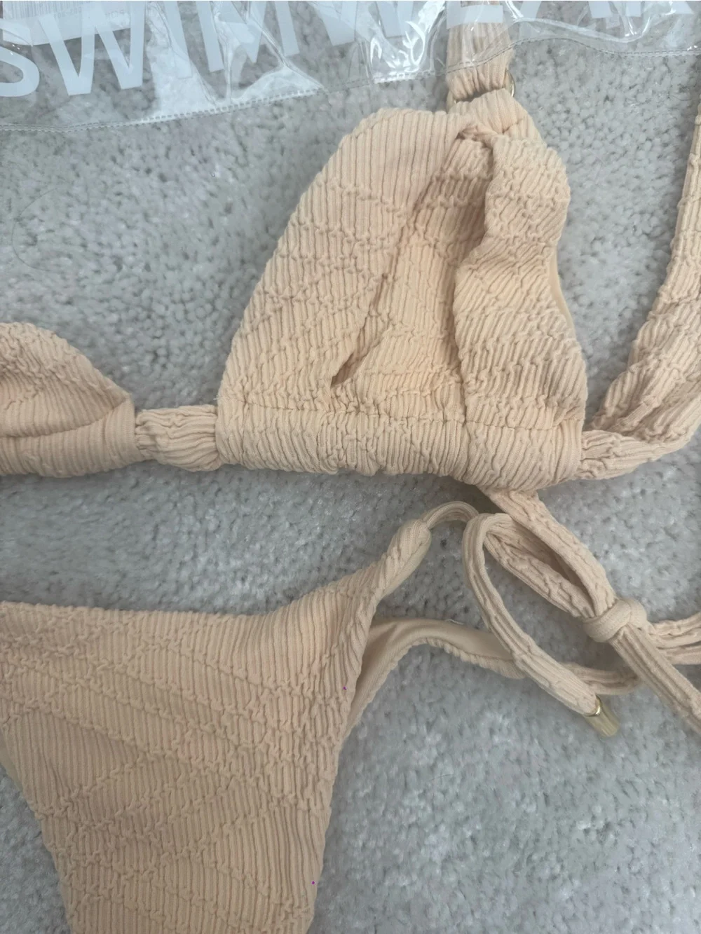 Monday Swimwear Raffia Beige Bikini Top with Bottom Set